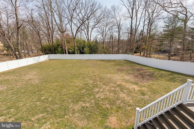 view of yard with a fenced backyard