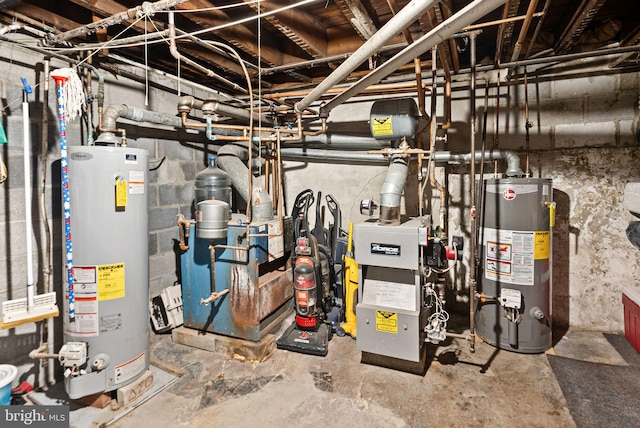 utility room featuring a heating unit and water heater