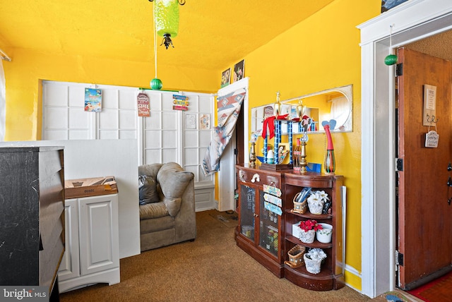 sitting room featuring carpet floors