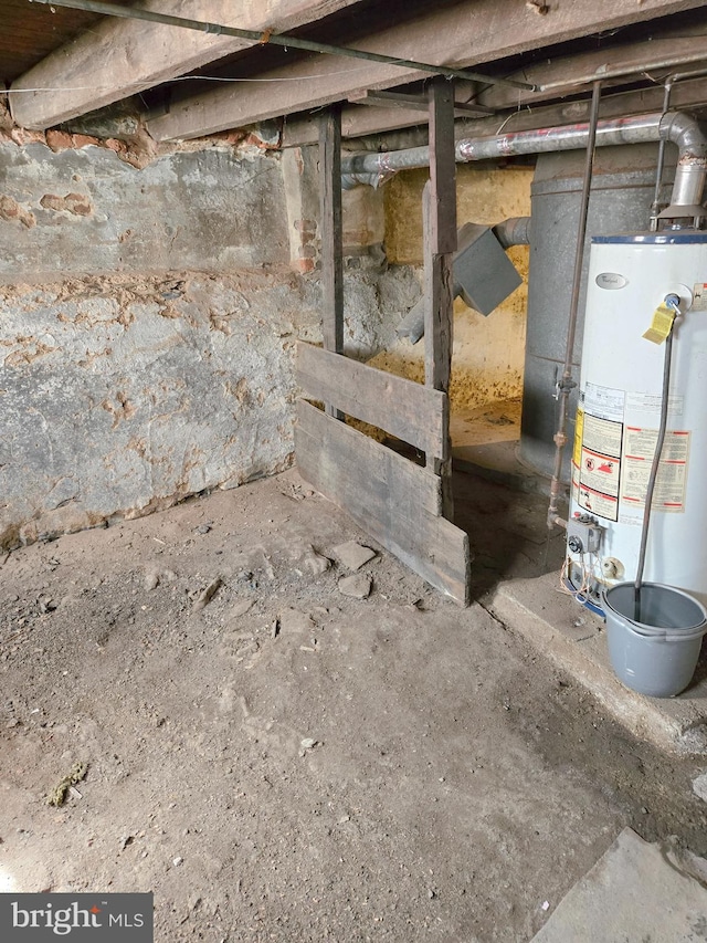 unfinished below grade area with water heater