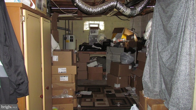 storage area with water heater