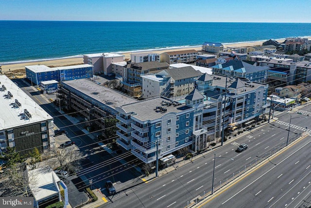 aerial view featuring a beach view and a water view