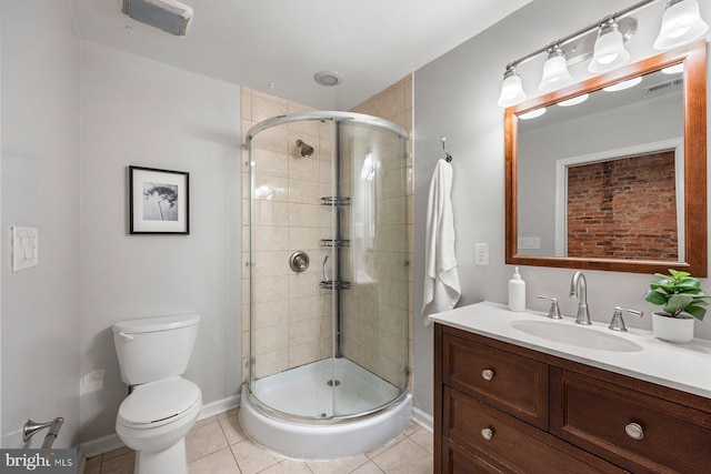 full bathroom featuring vanity, a shower stall, and tile patterned flooring