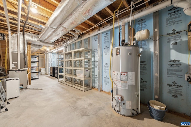 unfinished basement with water heater