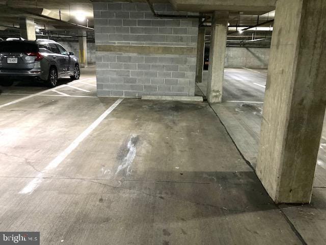 parking deck with concrete block wall