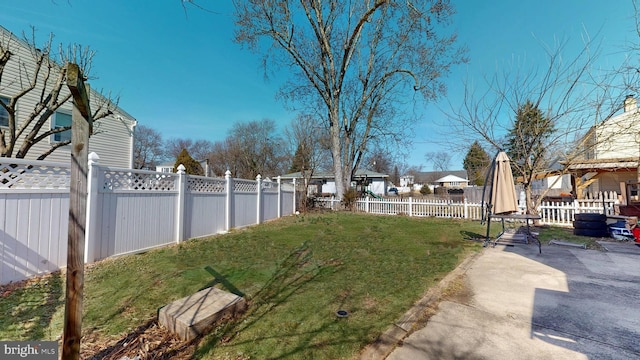 view of yard with a patio area and a fenced backyard