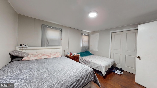 bedroom featuring wood finished floors and a closet