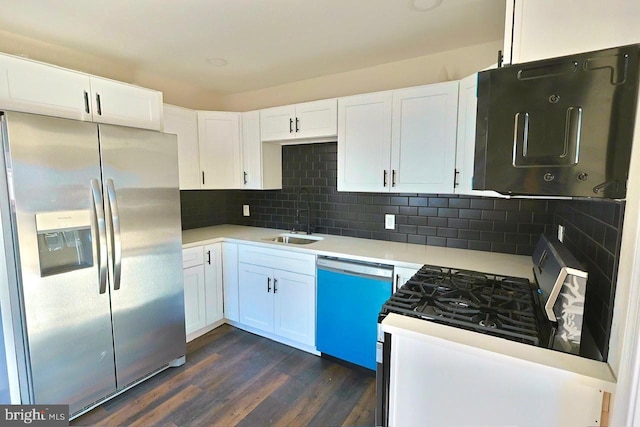 kitchen featuring range with gas stovetop, white cabinetry, a sink, stainless steel refrigerator with ice dispenser, and dishwasher