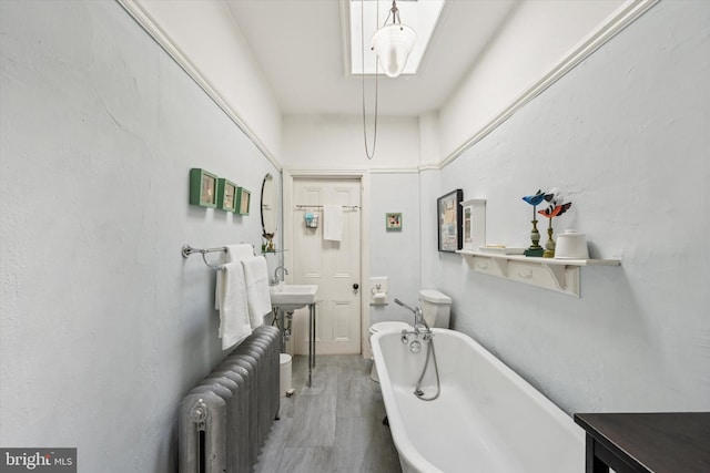 bathroom featuring a freestanding tub and radiator heating unit