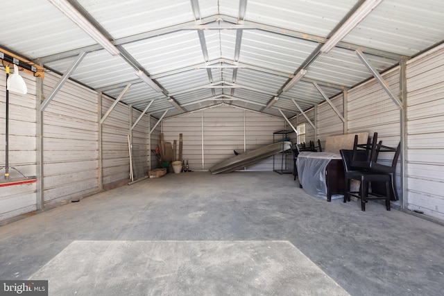 garage with metal wall