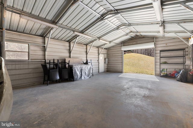 garage with metal wall