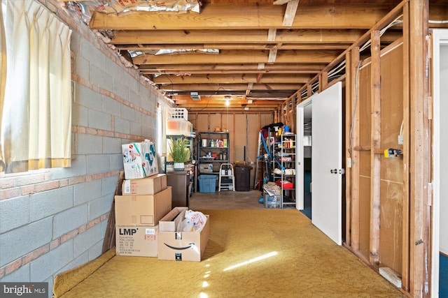 unfinished basement with concrete block wall