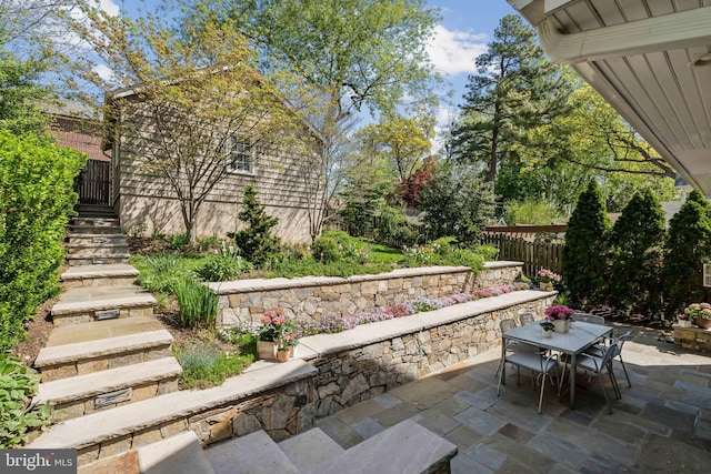 view of patio featuring outdoor dining area and a fenced backyard