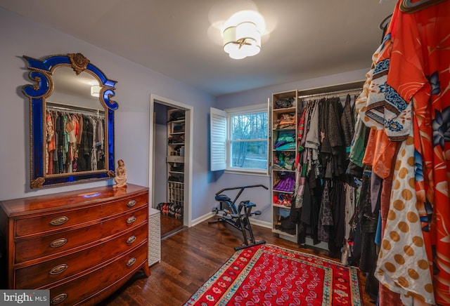 walk in closet featuring dark wood-type flooring