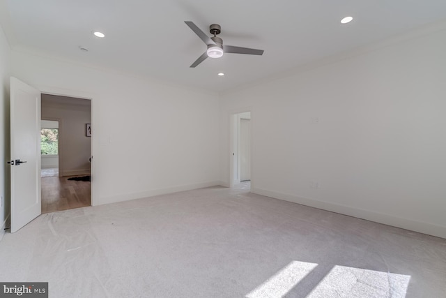 unfurnished bedroom with recessed lighting, baseboards, and ornamental molding