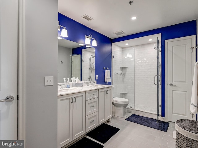 full bathroom with visible vents, a shower stall, and a sink