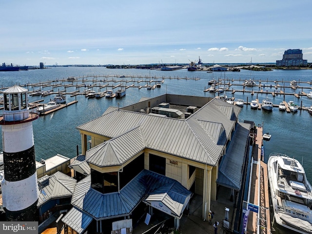 dock area featuring a water view