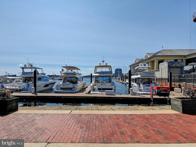 view of dock with a water view