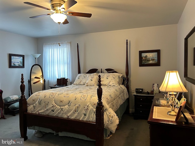 bedroom with carpet floors and ceiling fan