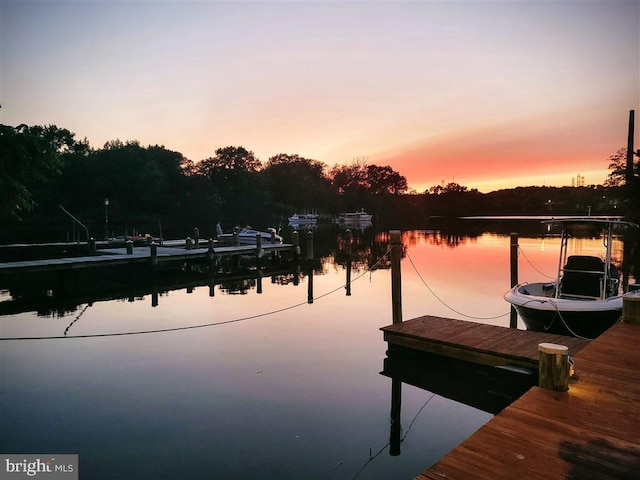 view of dock with a water view