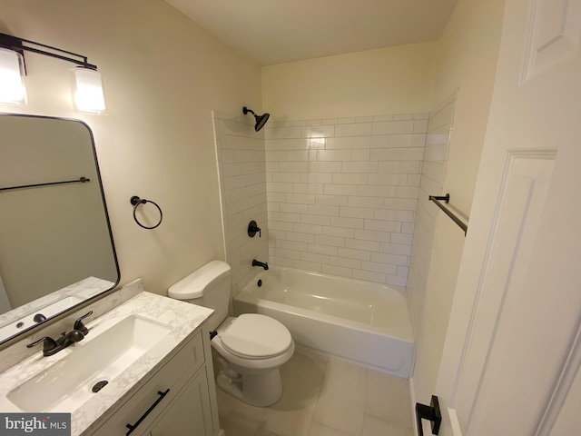 full bath with tub / shower combination, toilet, and vanity