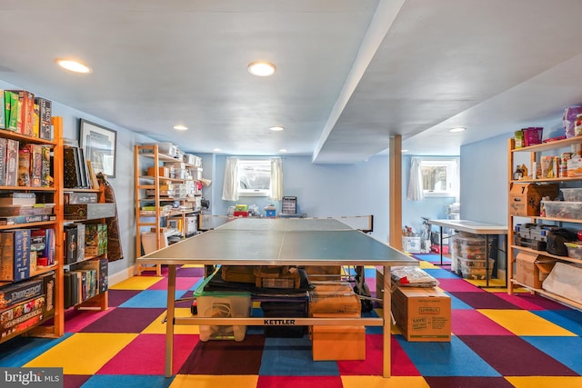 playroom with recessed lighting and tile patterned floors