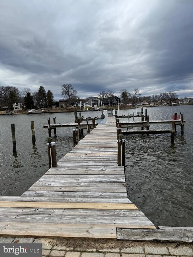 view of dock featuring a water view and boat lift
