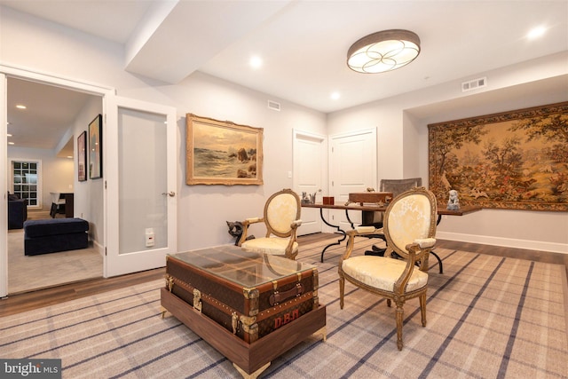 6813 Millwood Rd, Bethesda, MD 20817 - sitting room with light wood-style floors, recessed lighting, and baseboards