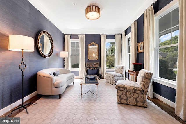 6813 Millwood Rd, Bethesda, MD 20817 - sitting room featuring baseboards, crown molding, and wood finished floors