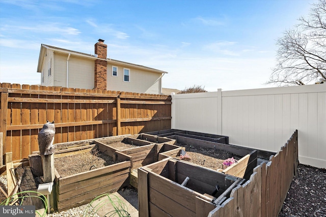 exterior space featuring a garden and fence