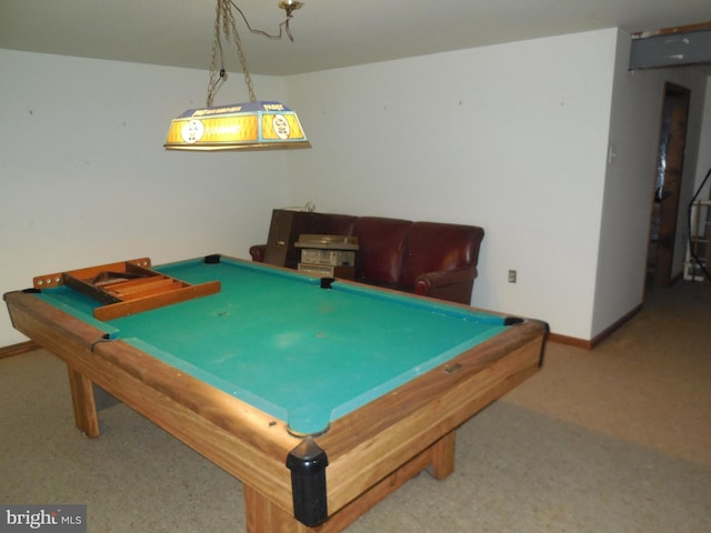 playroom featuring pool table and baseboards