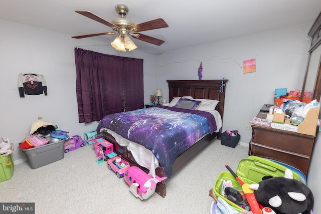 bedroom featuring carpet and ceiling fan