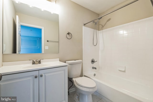 full bathroom featuring tub / shower combination, toilet, and vanity