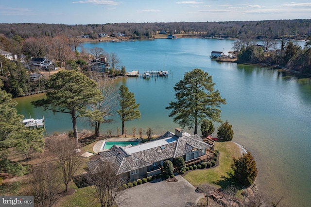 aerial view with a water view