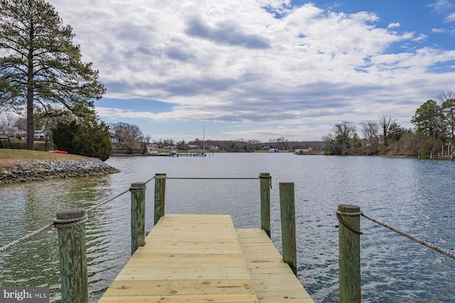 view of dock with a water view