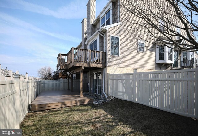 view of yard featuring a deck and a fenced backyard