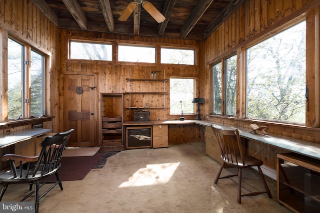 64 Harlingen Rd, Belle Mead, NJ 08502 - interior space featuring a ceiling fan, wood walls, and a healthy amount of sunlight