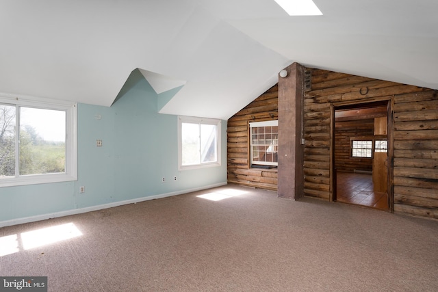 64 Harlingen Rd, Belle Mead, NJ 08502 - additional living space with carpet flooring, plenty of natural light, log walls, and lofted ceiling