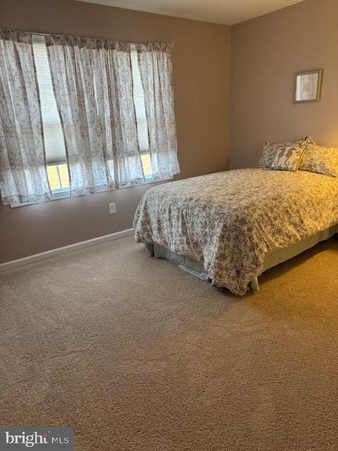 bedroom with baseboards and carpet