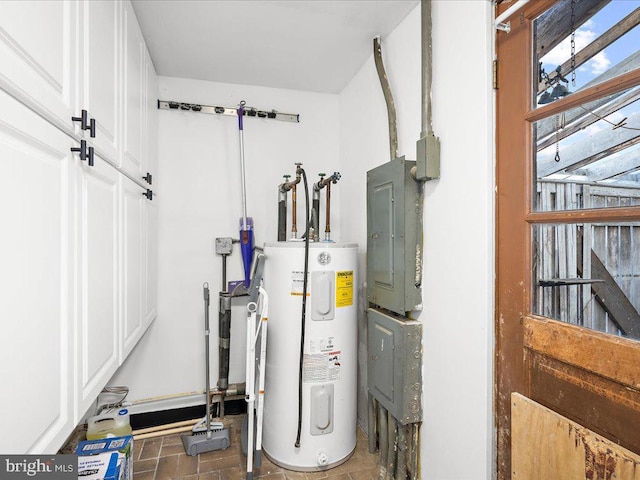 utilities with water heater and electric panel