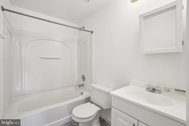 full bathroom featuring vanity, shower / tub combination, and toilet