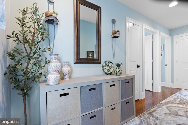 hall featuring dark wood-style flooring