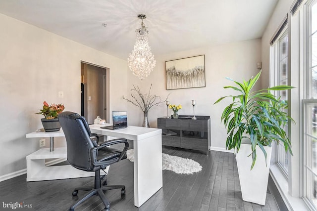 office area featuring baseboards and dark wood-style flooring