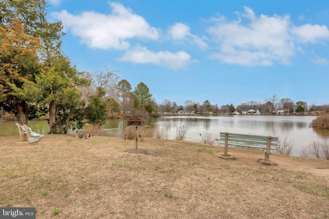 view of yard with a water view