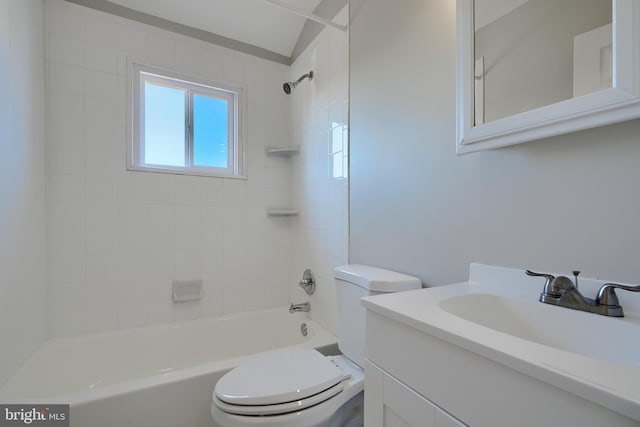 full bathroom with shower / bath combination, toilet, and vanity