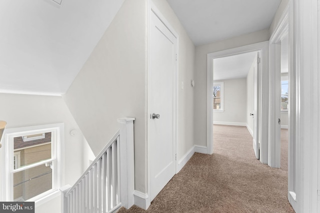 corridor featuring baseboards and carpet floors