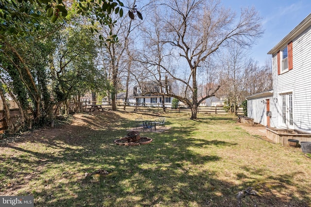 view of yard featuring a fenced backyard and an outdoor fire pit