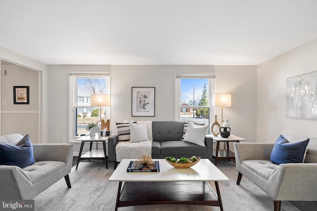 living room featuring a healthy amount of sunlight and light wood-style floors