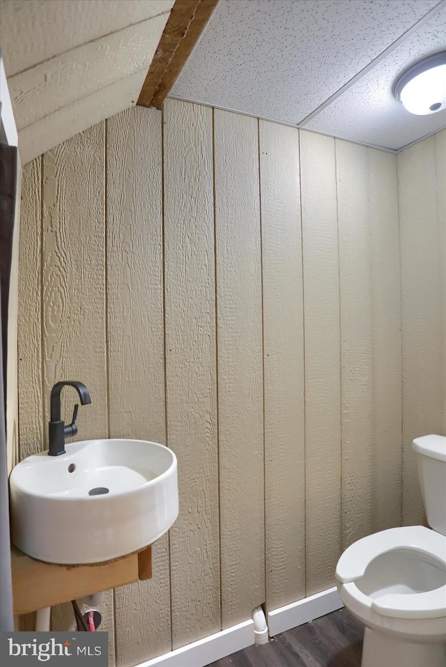 bathroom with a sink, toilet, and wood finished floors