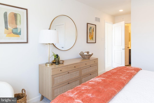 bedroom with recessed lighting, visible vents, and baseboards